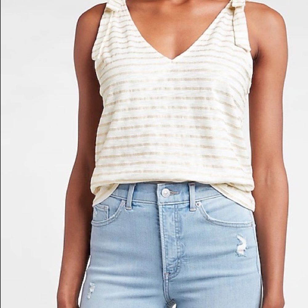Express Metallic Striped Tie Shoulder Tank